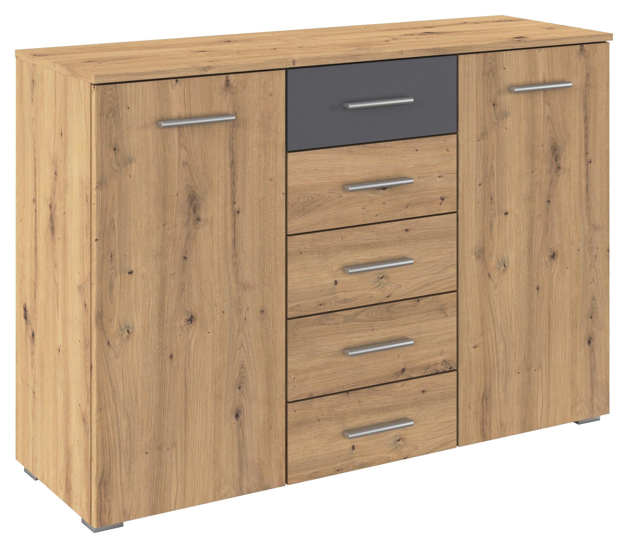 Kommode Foster Eiche Artisan Dekor, B: 120cm - Alufarben/Eiche Artisan, KONVENTIONELL, Holzwerkstoff (120/84/40cm)
