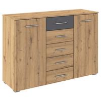 Kommode Foster Eiche Artisan Dekor, B: 120cm - Alufarben/Eiche Artisan, KONVENTIONELL, Holzwerkstoff (120/84/40cm)