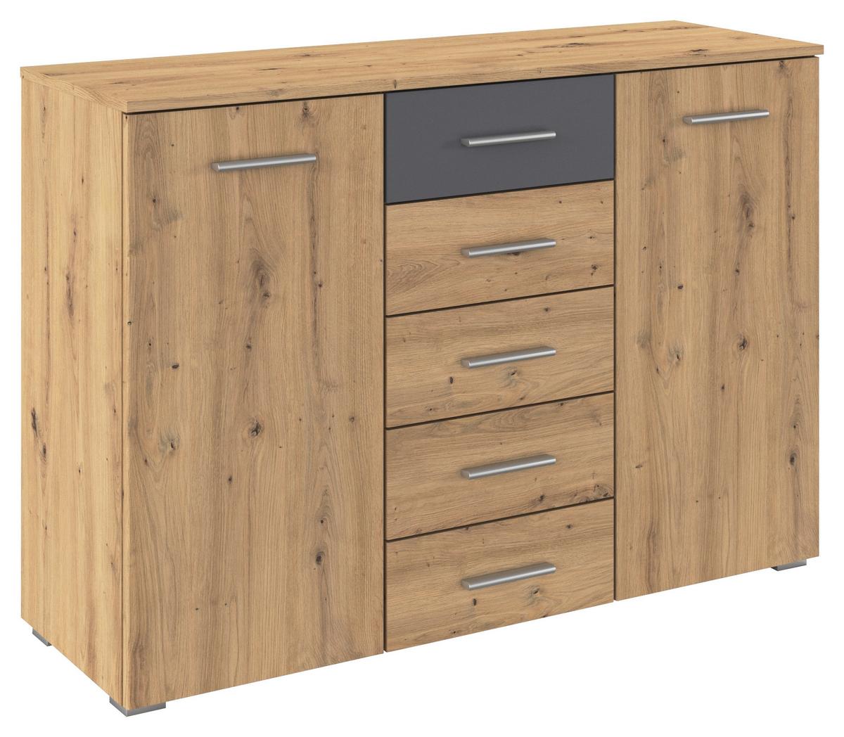 Kommode Foster Eiche Artisan Dekor, B: 120cm - Alufarben/Eiche Artisan, KONVENTIONELL, Holzwerkstoff (120/84/40cm)