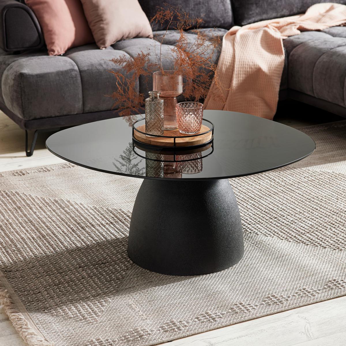 Konferenční stolek Murphy, kov/sklo, š: 86cm - černá, Moderní, kov/sklo (86/76/40cm) - Premium Living