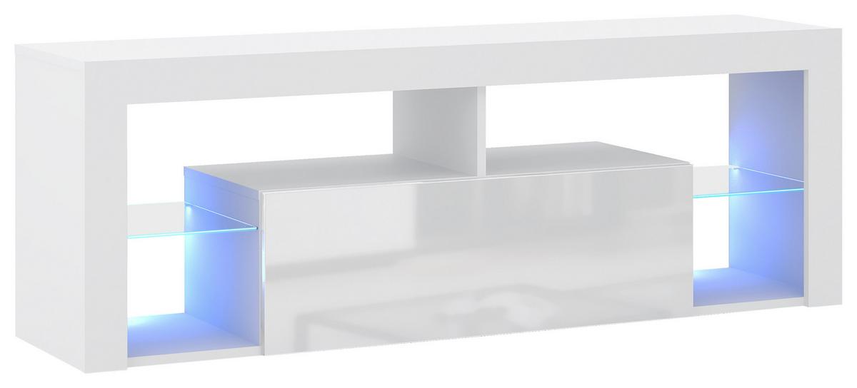 Lowboard Everest 140 Led - Schwarz/Weiß, Design, Glas/Holzwerkstoff (140/50,5/35cm) - Livetastic