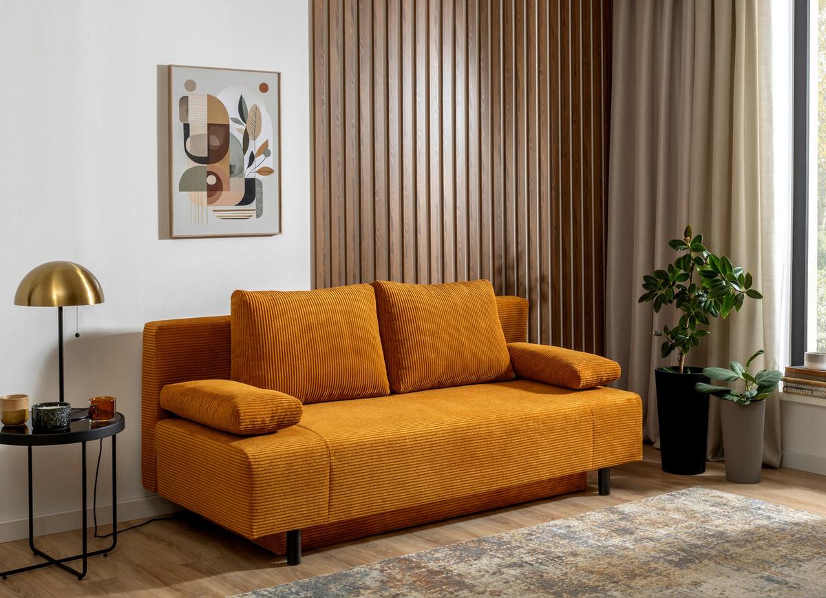 Sofa Leoni, Currygelb B: 191 Cm - Currygelb/Schwarz, KONVENTIONELL, Holz/Textil (191/92/89cm) - MID.YOU