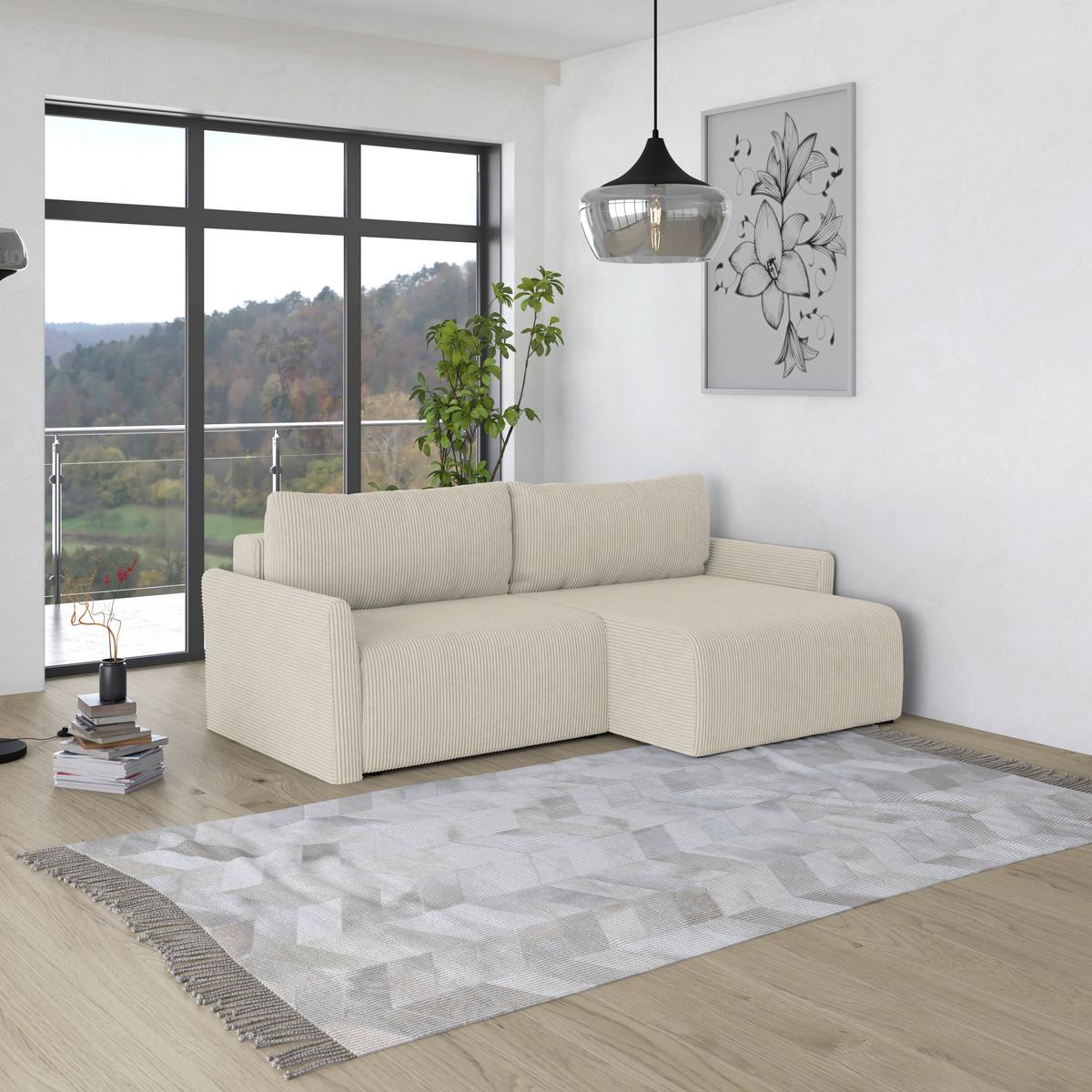 Ecksofa Mit Schlaffunktion Sonos, Beige 228x146 Cm - Ecru/Beige, MODERN, Textil (228/146cm)