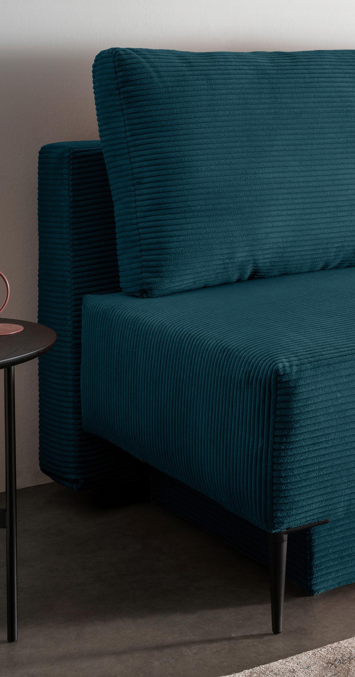 Schlafsofa Petri Petrol Cord, Rücken Echt B: 198 Cm - Petrol/Schwarz, MODERN, Textil (198/90/100cm) - Livetastic