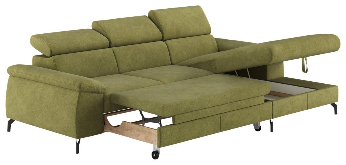 Ecksofa Kitty Grün S. 244x166 cm - Schwarz/Grün, Design, Textil (244/166cm) - Livetastic