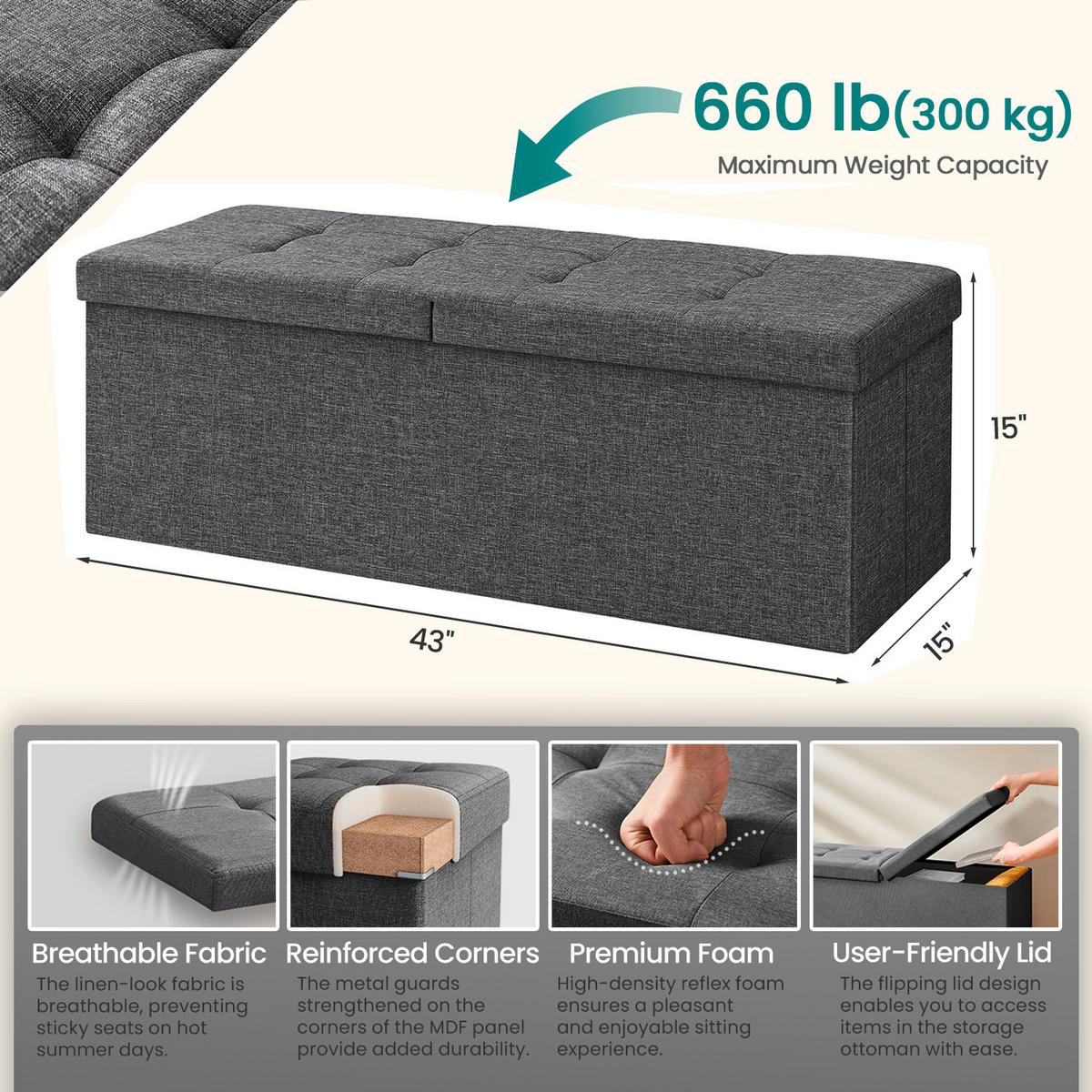 Sitzbox Grau B: 110 Cm - Grau, Basics, Holzwerkstoff/Textil (110/38/38cm)