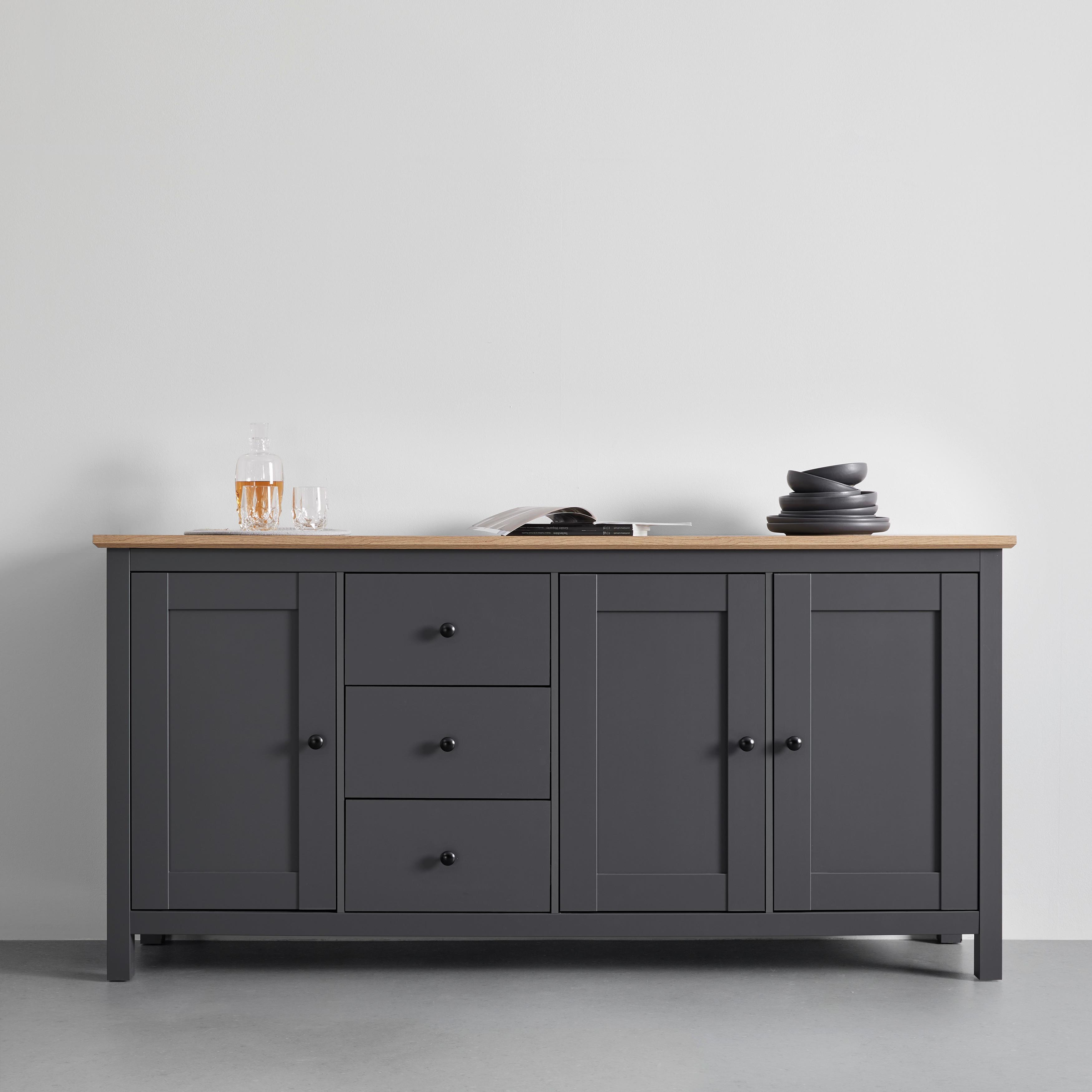 Trendová komoda Claudio š: 199cm - čierna/dub artisan, Modern, drevo/plast (199/96/44cm) - Bessagi Home