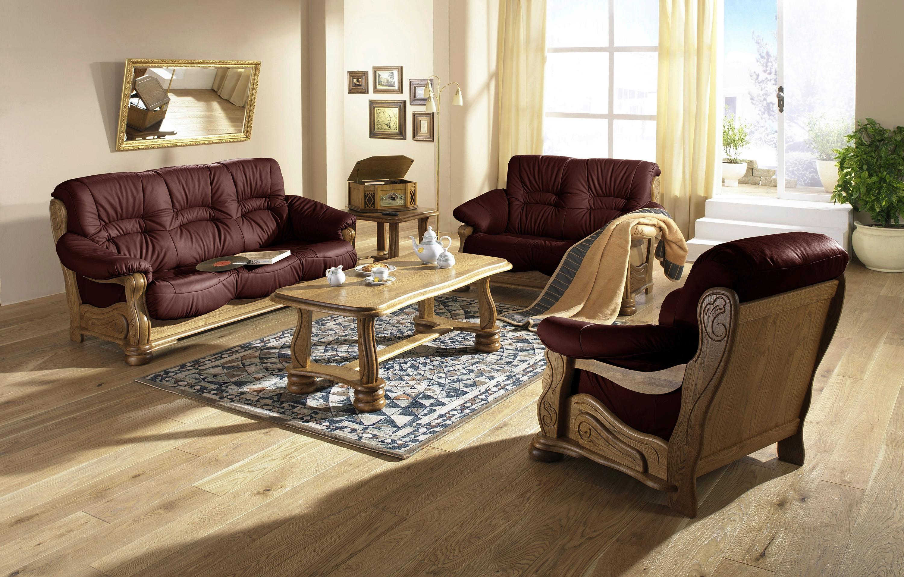 3-sitzer-sofa Tennessee Rot Echtleder - Eichefarben/Rot, LIFESTYLE, Leder/Holz (205/95/95cm) - Max Winzer