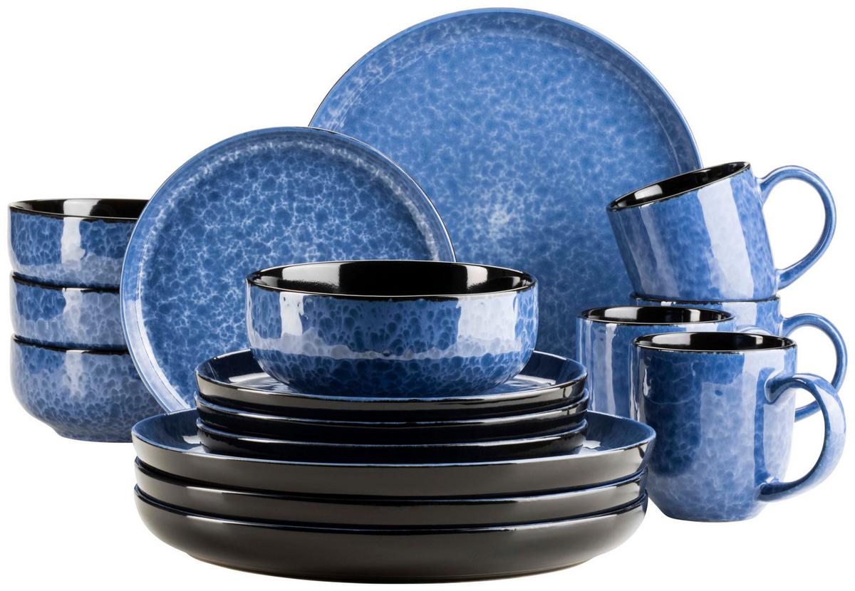 Kombiservice Flippa Steinzeug 4 Personen Geschirr Set - Blau, Trend, Keramik - Mäser