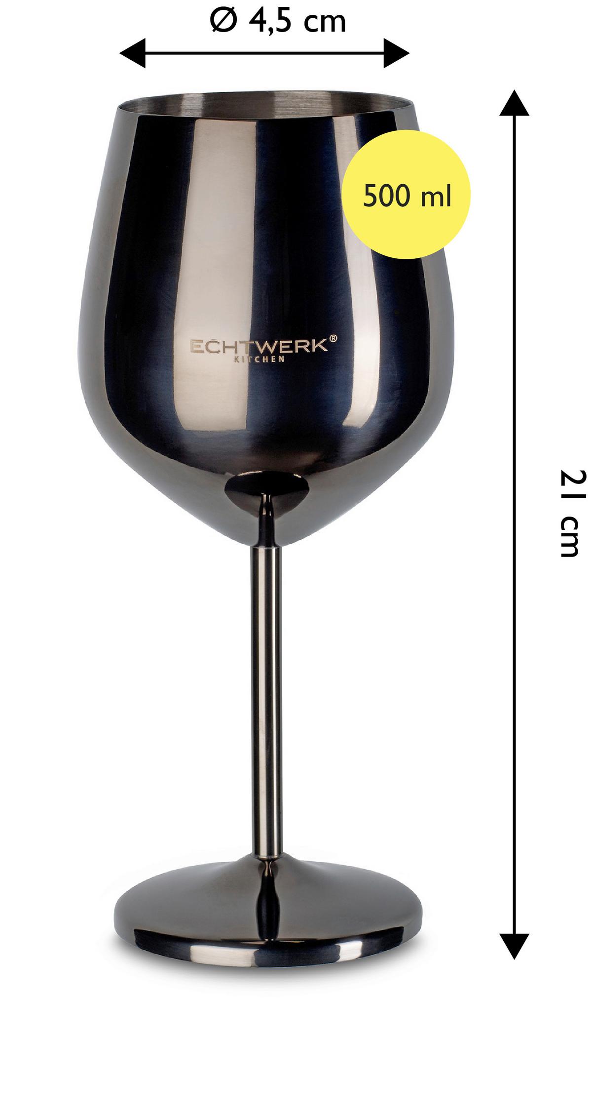 Weingläser Echtwerk Metall, Schwarz, Je 500ml - Schwarz Hochglanz, Basics, Metall (9,3/4,5/21cm) - Echtwerk