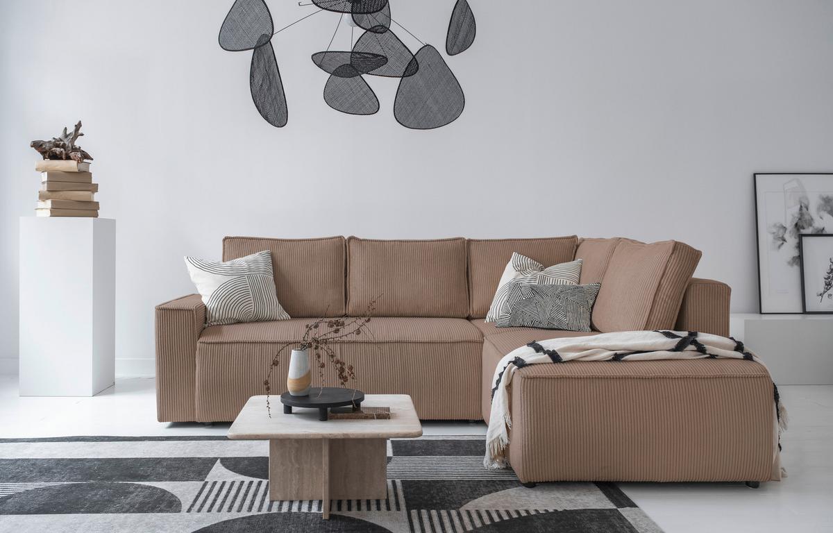 Sedačka Oliver, pravá, šedohnědá barva - černá/šedohnědá, Design, textil/plast (247/194cm) - MID.YOU