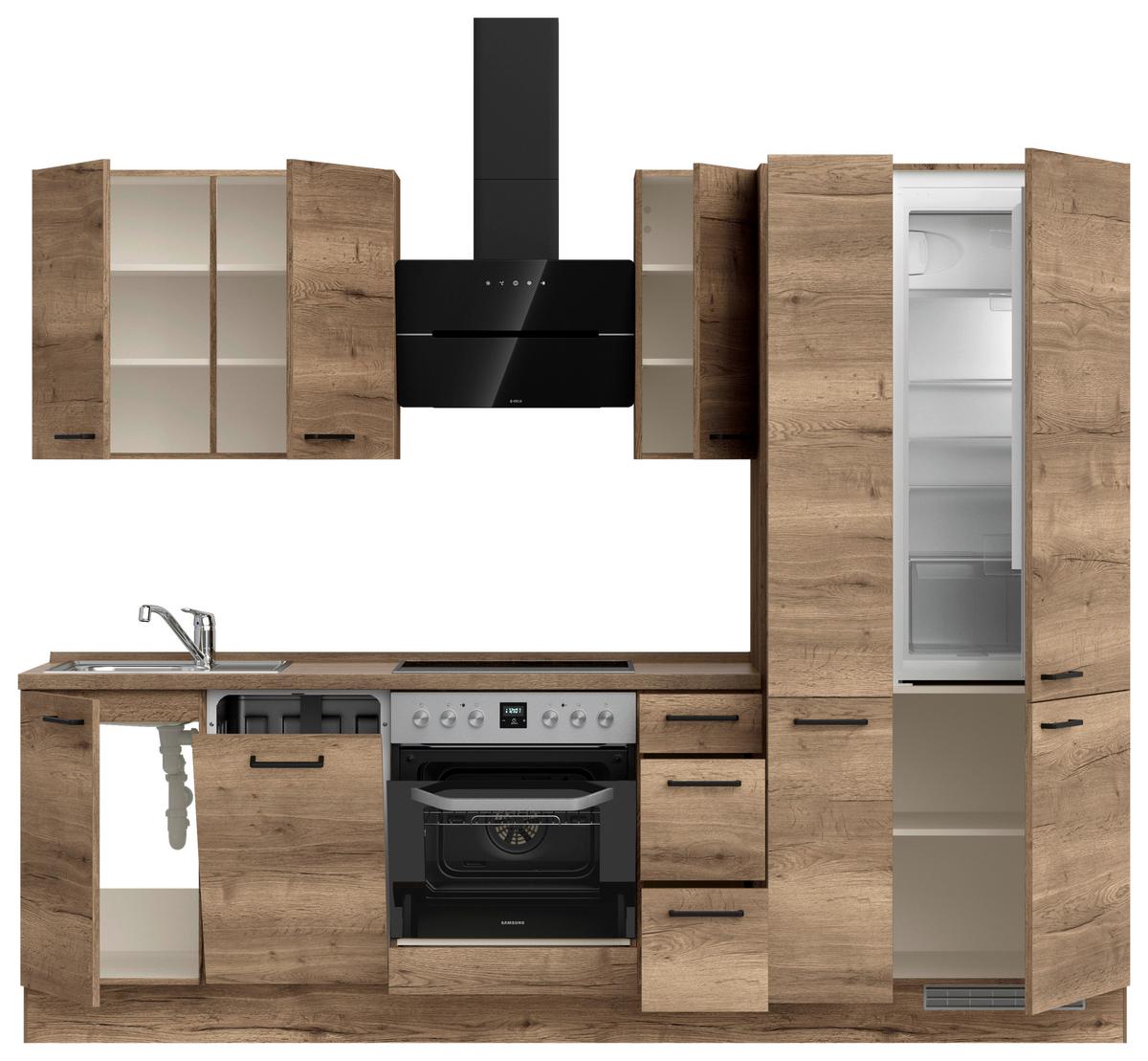 Kuchyňská linka 270 cm, dekor dub Havanna - černá/tmavý dub, Moderní, kov/kompozitní dřevo (270cm) - Nobilia