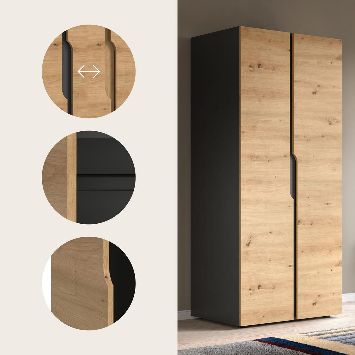 Drehtürenschrank Anga Anthr. /Eiche Artisan Dekor B: 80cm - Anthrazit/Eiche Artisan, MODERN, Holzwerkstoff (80/180/51cm) - MID.YOU