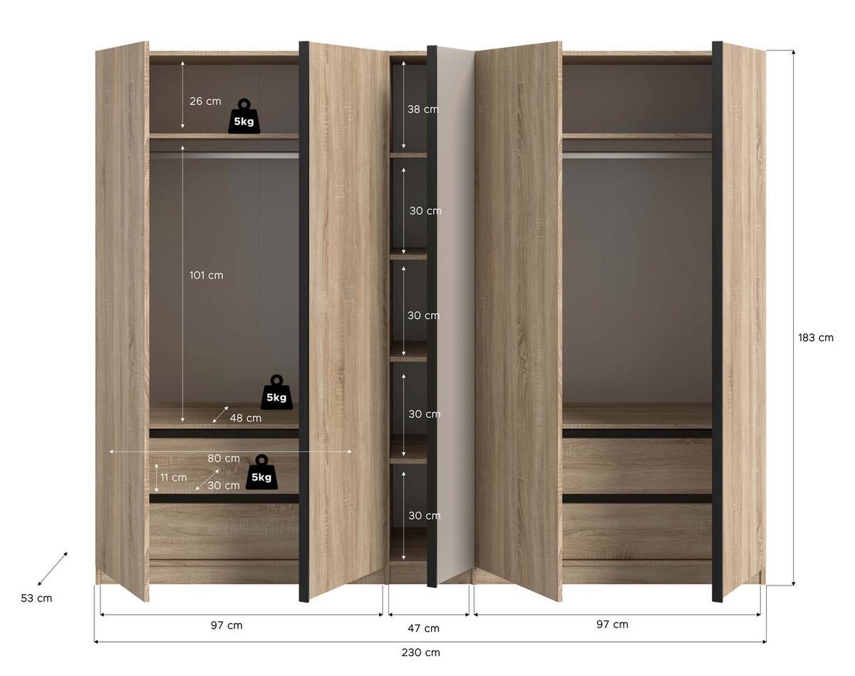 Drehtürenschrank Oakland Sonoma Eiche/Kashmir B: 230 cm - Kaschmir/Sonoma Eiche, MODERN, Holzwerkstoff (230/183/53cm) - MID.YOU