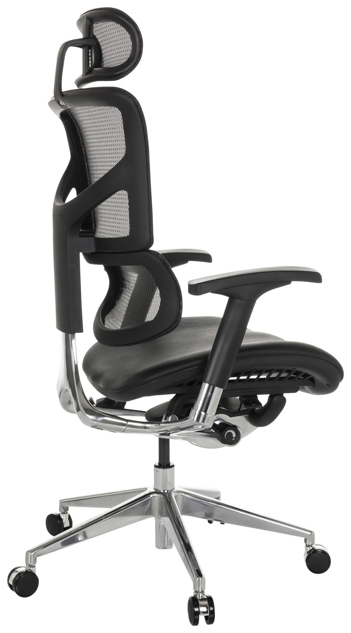 Drehstuhl Ergo-U2 Lm - Silberfarben/Schwarz, Basics, Leder/Kunststoff (70/124-146/67cm) - MID.YOU