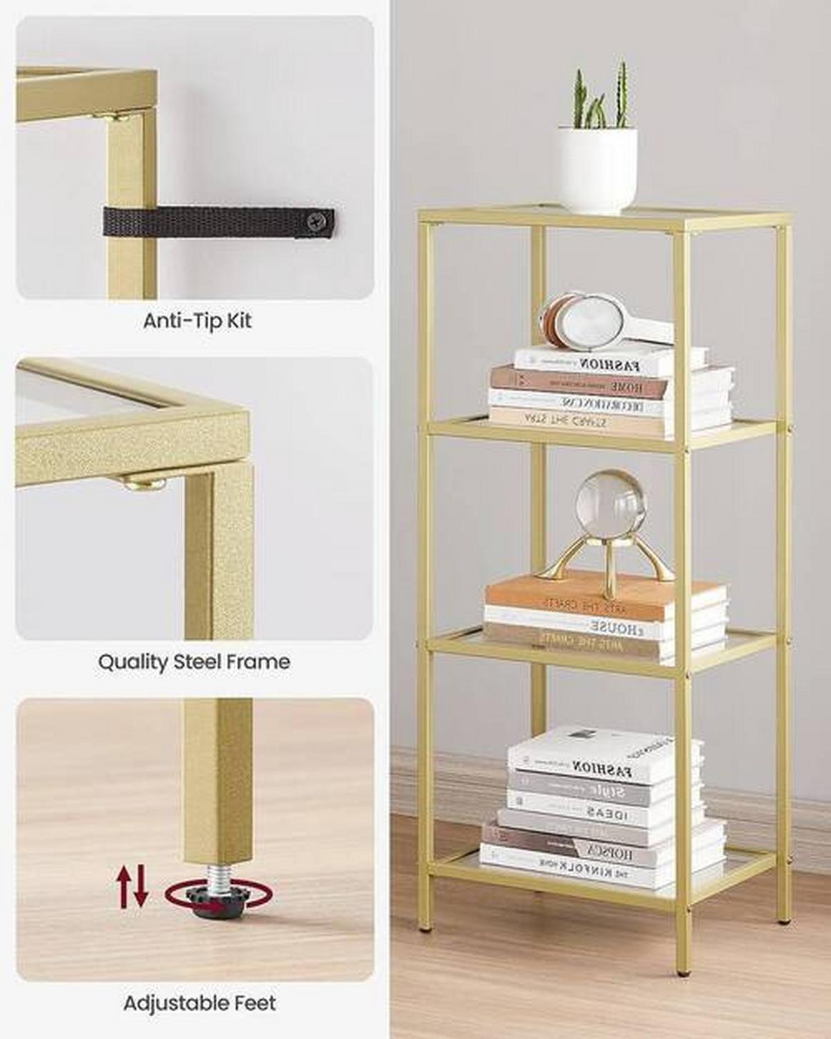 Regal B: 40 cm Goldfarben - Goldfarben, Trend, Glas/Metall (40/95/30cm) - Boxxx