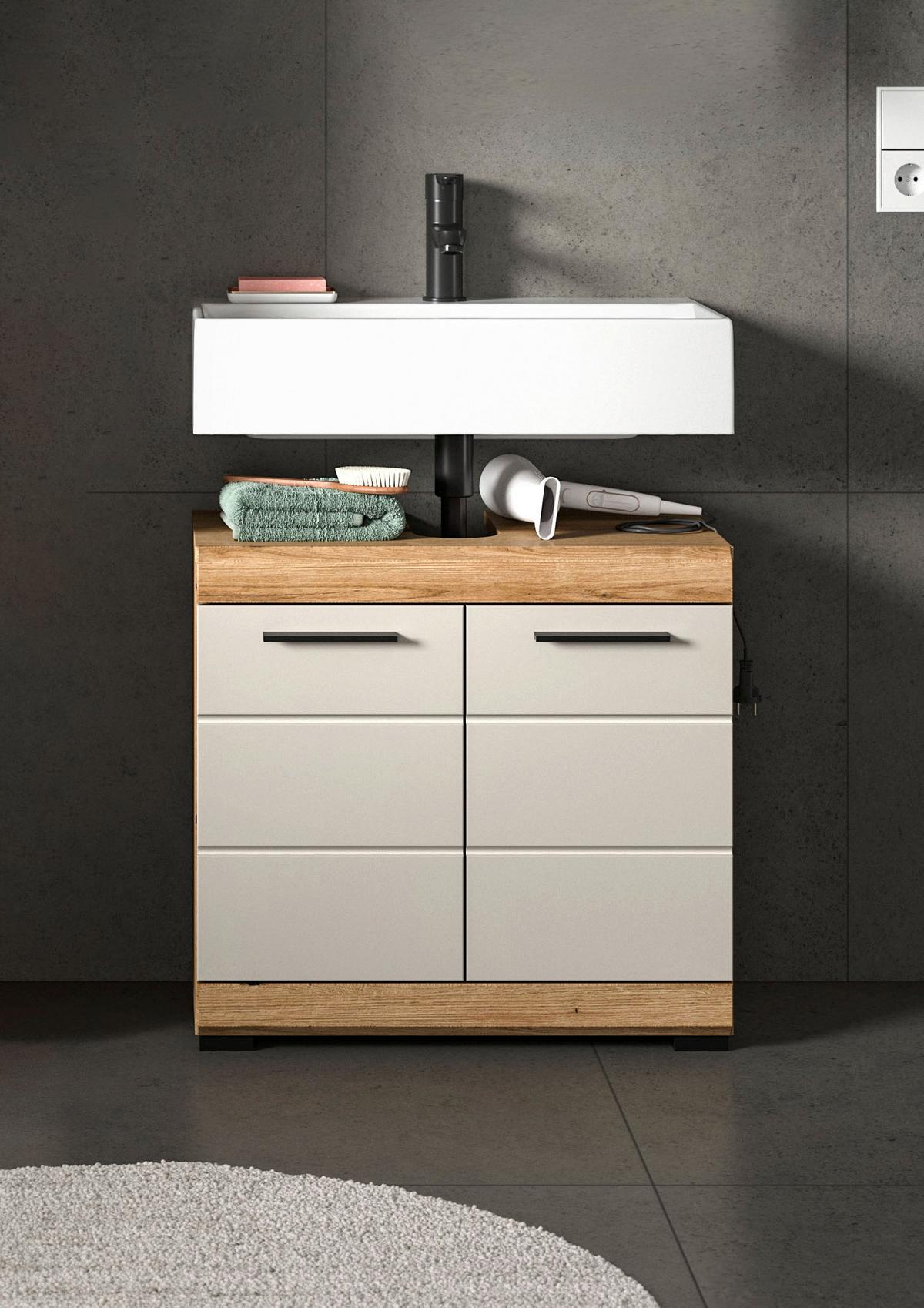 Waschbeckenunterschrank Scout Kaschmir/Naturfarben B: 60 cm - Kaschmir/Schwarz, MODERN, Holzwerkstoff (60/56/34cm) - MID.YOU