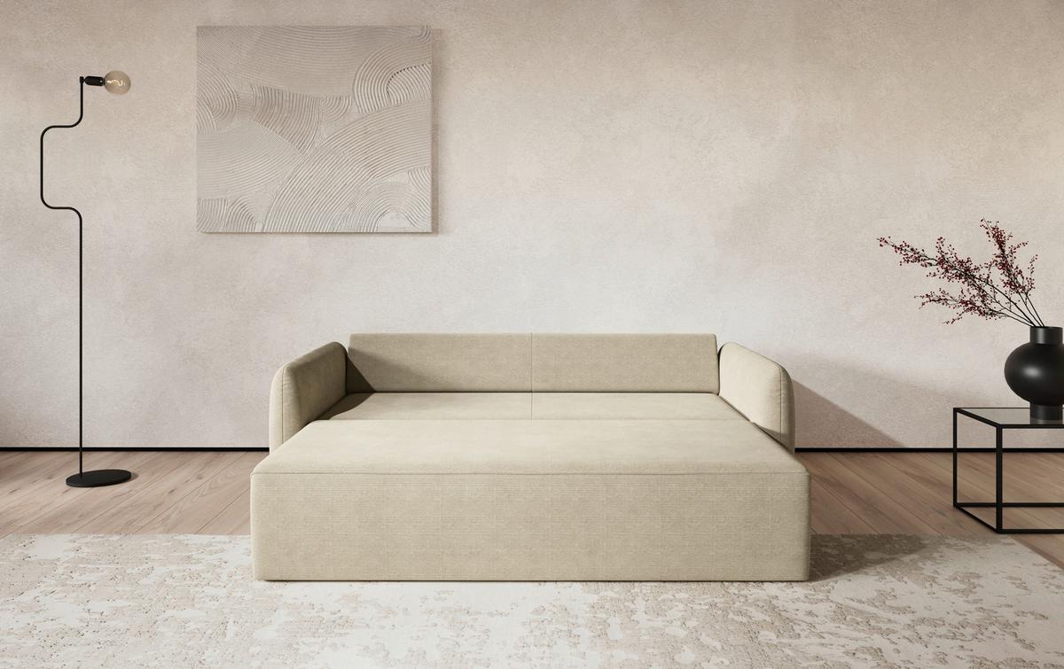 Megasofa mit Bettfunktion Flow Cord beige, B: 222cm - Beige/Schwarz, Trend, Textil (222/89/102cm) - MID.YOU