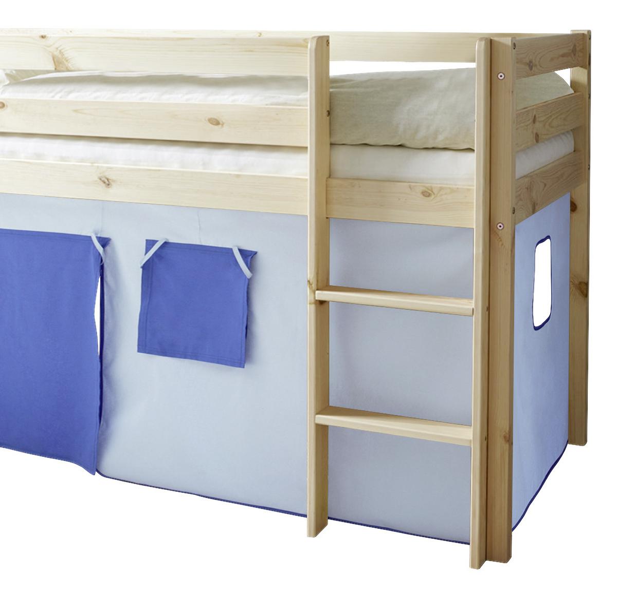 Vyvýšená postel MALTE závěs modrý - přírodní barvy/světle modrá, Natur, dřevo (90/200cm) - MID.YOU