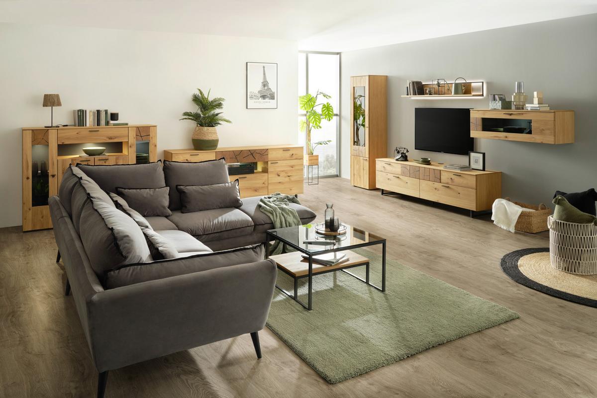 VYSOKÁ KOMODA STOCKHOLM - barvy dubu/černá, Moderní, kov/kompozitní dřevo (154/130/41cm) - Premium Living