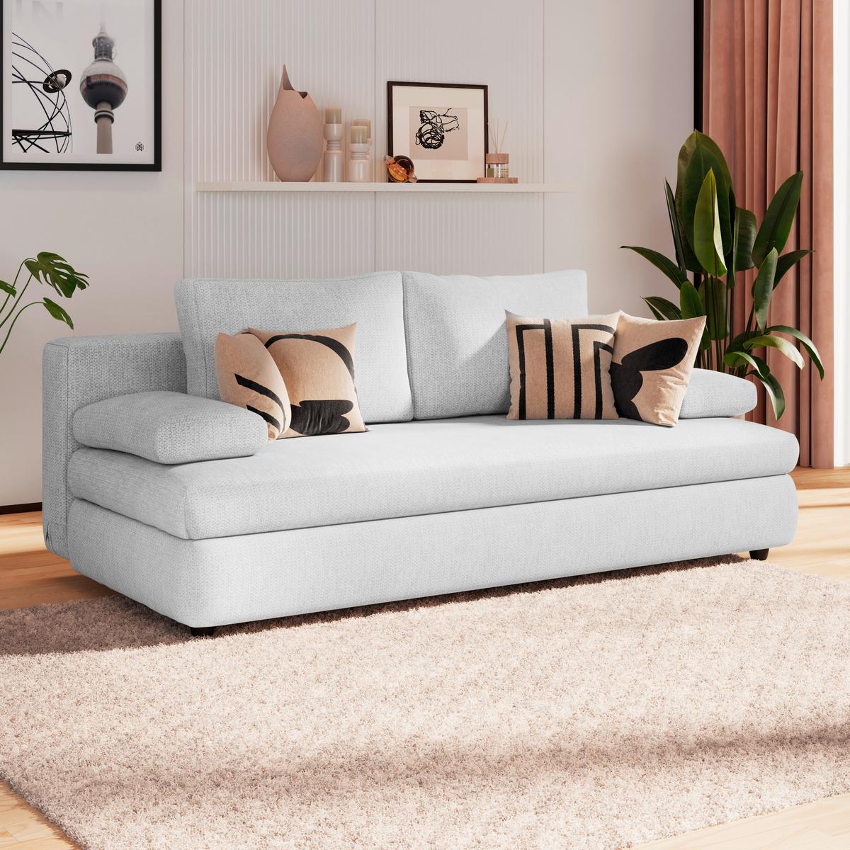 3-Sitzer-Sofa Mit Schlaffunktion Olso Weiß - Weiß, Trend, Holz/Kunststoff (205/72/100cm)