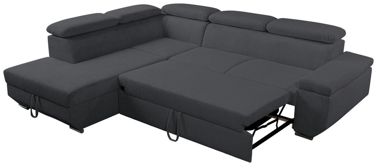 Ecksofa Lars I Cord Anthrazit, Lf: 123x193cm - Chromfarben/Anthrazit, Design, Textil (215/264cm) - Livetastic