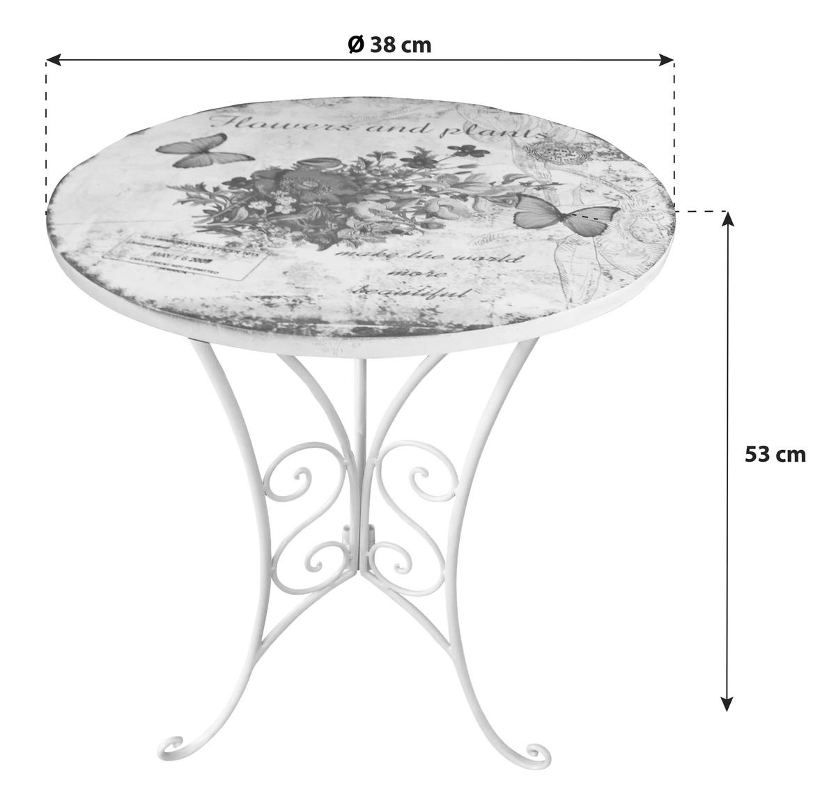 Gartenbeistelltisch Aus Eisen Ø Ca. 38 Cm Floral, Weiß - Weiß, MODERN, Metall (38/53cm)