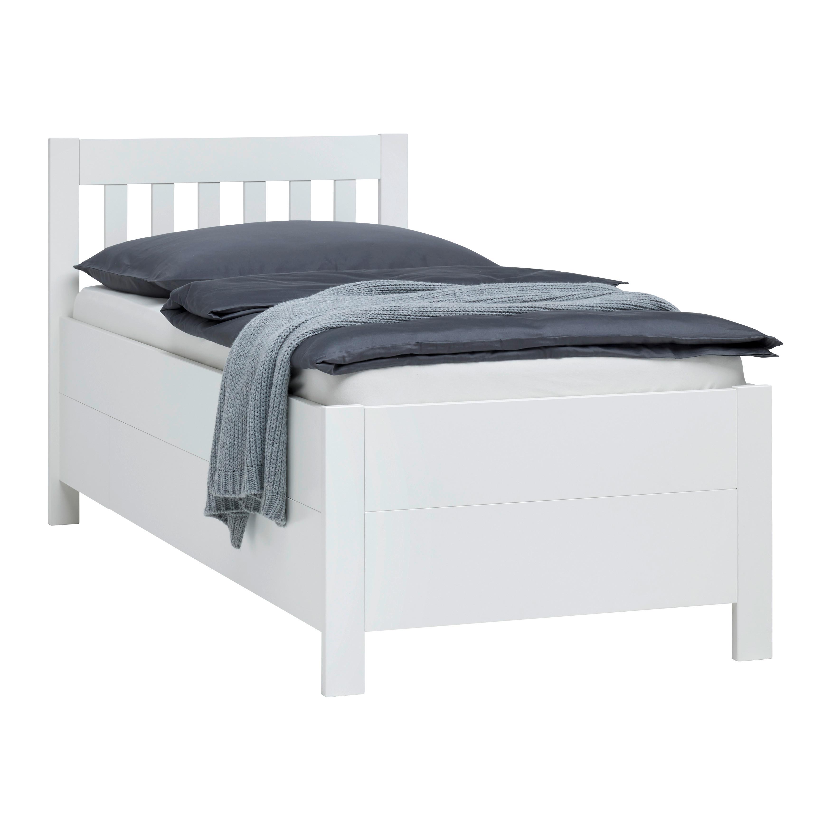 Postel s úložným prostorem NIZZA, PL: 90/200 cm - bílá, Romantický / Rustikální, dřevo (90/200cm)