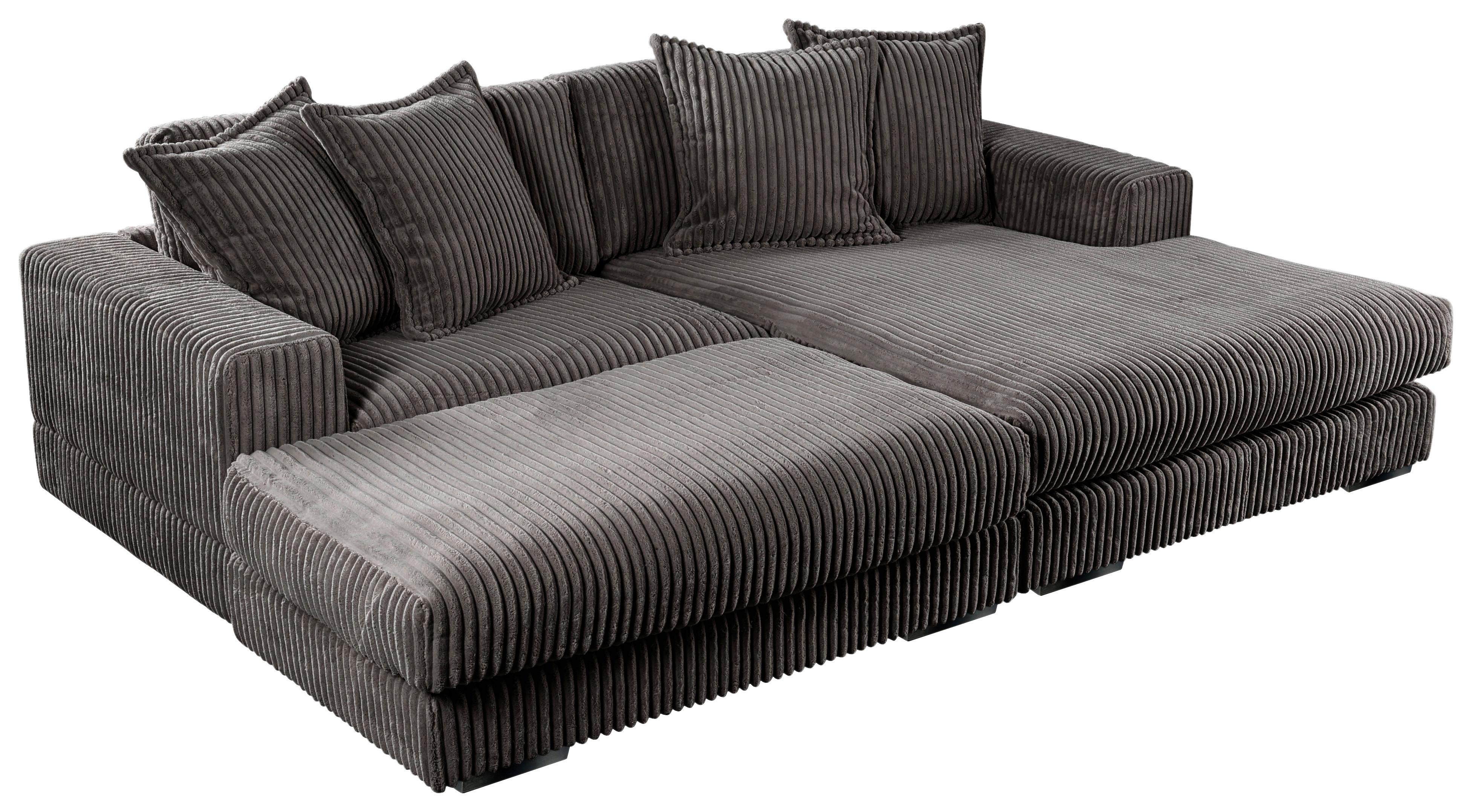Ecksofa Funny Rechts Grau mit Hocker B: 285 cm - Schwarz/Grau, Basics, Textil (285/195cm) - Livetastic