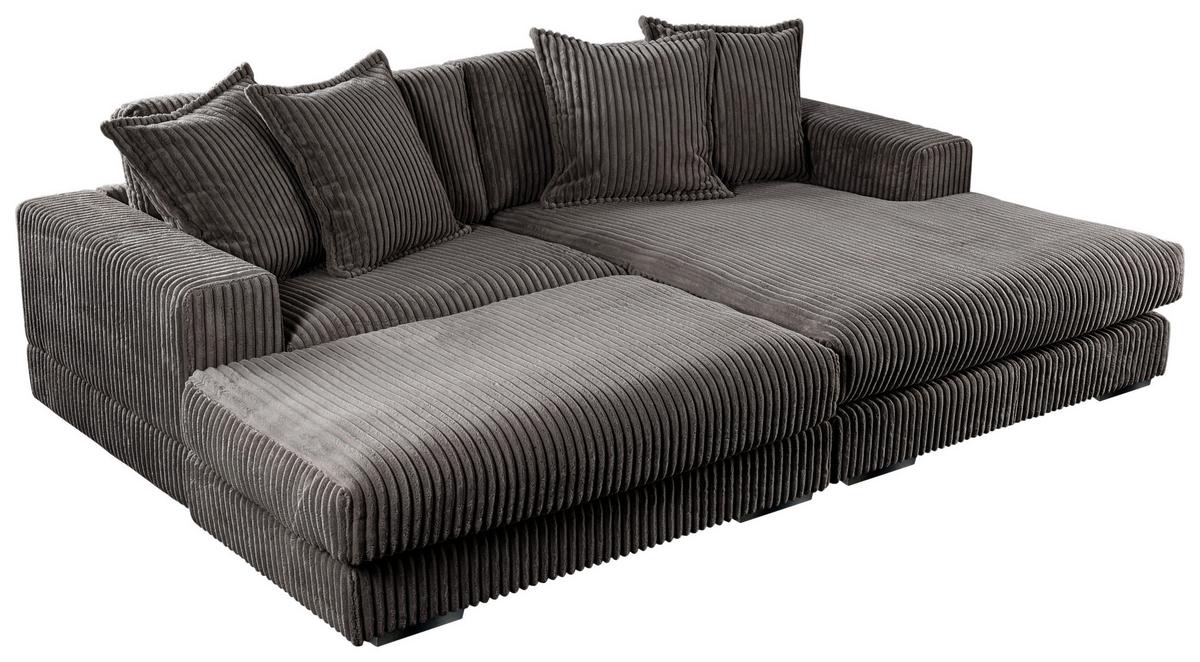 Ecksofa Funny Rechts Grau mit Hocker B: 285 cm - Schwarz/Grau, Basics, Textil (285/195cm) - Livetastic