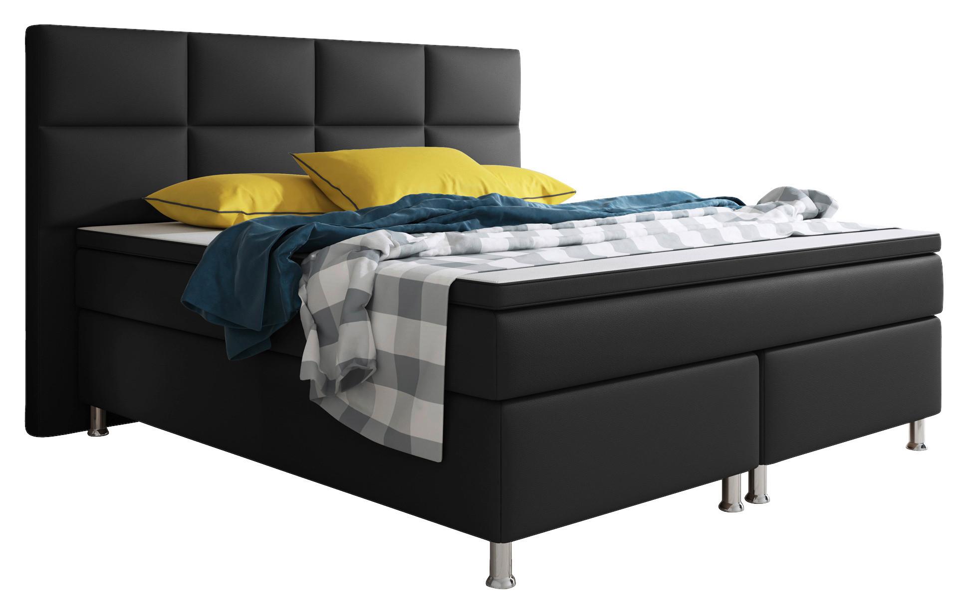 Boxspringbett Mit Topper 180x200cm Miami-Bk - Silberfarben/Schwarz, KONVENTIONELL, Leder/Textil (200/125/210cm) - MID.YOU