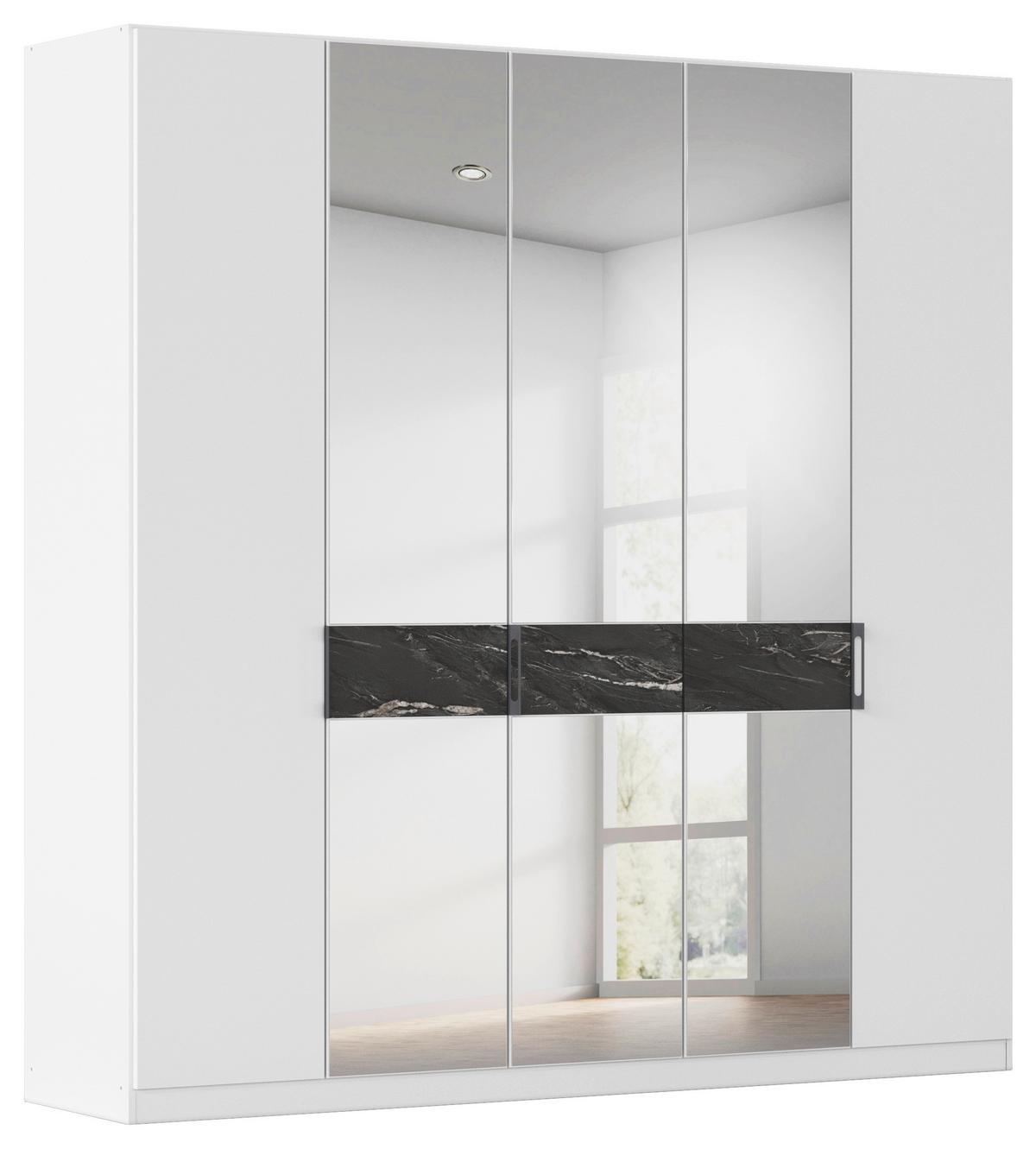 Drehtürenschrank Versity-D Eiche Dekor/Marmoroptik 5-Trg - Silberfarben/Weiß, Trend, Holzwerkstoff (226/229/54cm) - James Wood