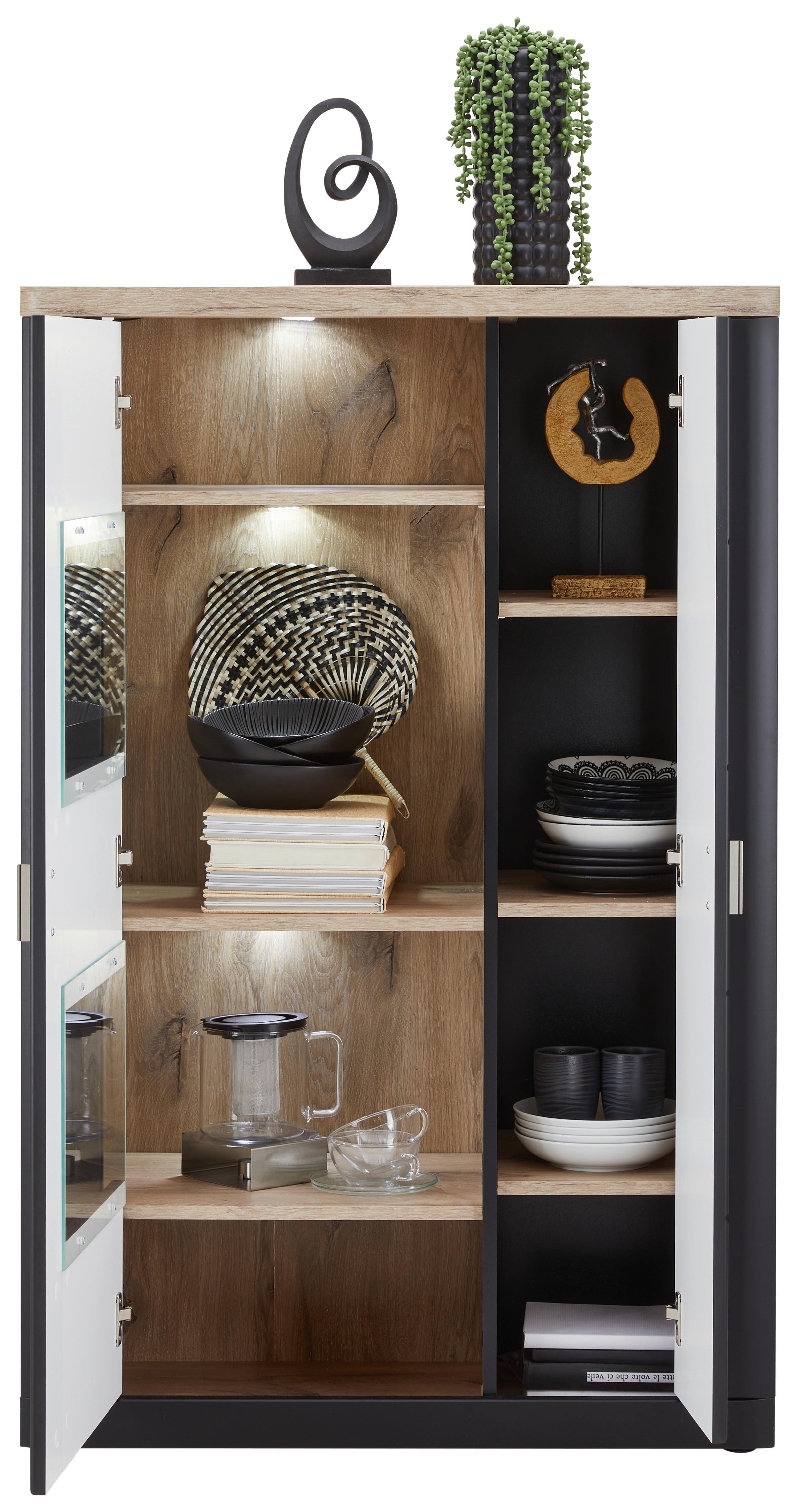 Vitrine Game B: 91 cm Schwarz Matt/Eiche Dekor - MODERN, Holzwerkstoff (91/140/41cm)