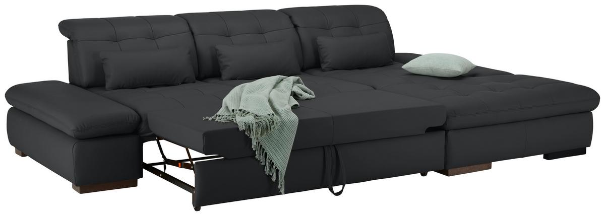 Rohová sedačka SANFINO, pravá, černá pravá kůže - černá/barvy chromu, Konvenční, kov/kůže (305/199cm) - Premium Living