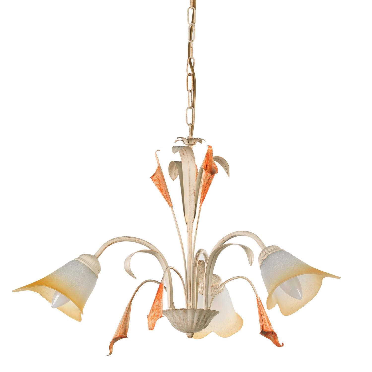 Kronleuchter 4722/3 3xe14 Weiß Schmiedeeisen - Weiß, Natur, Glas/Metall (60/100cm)