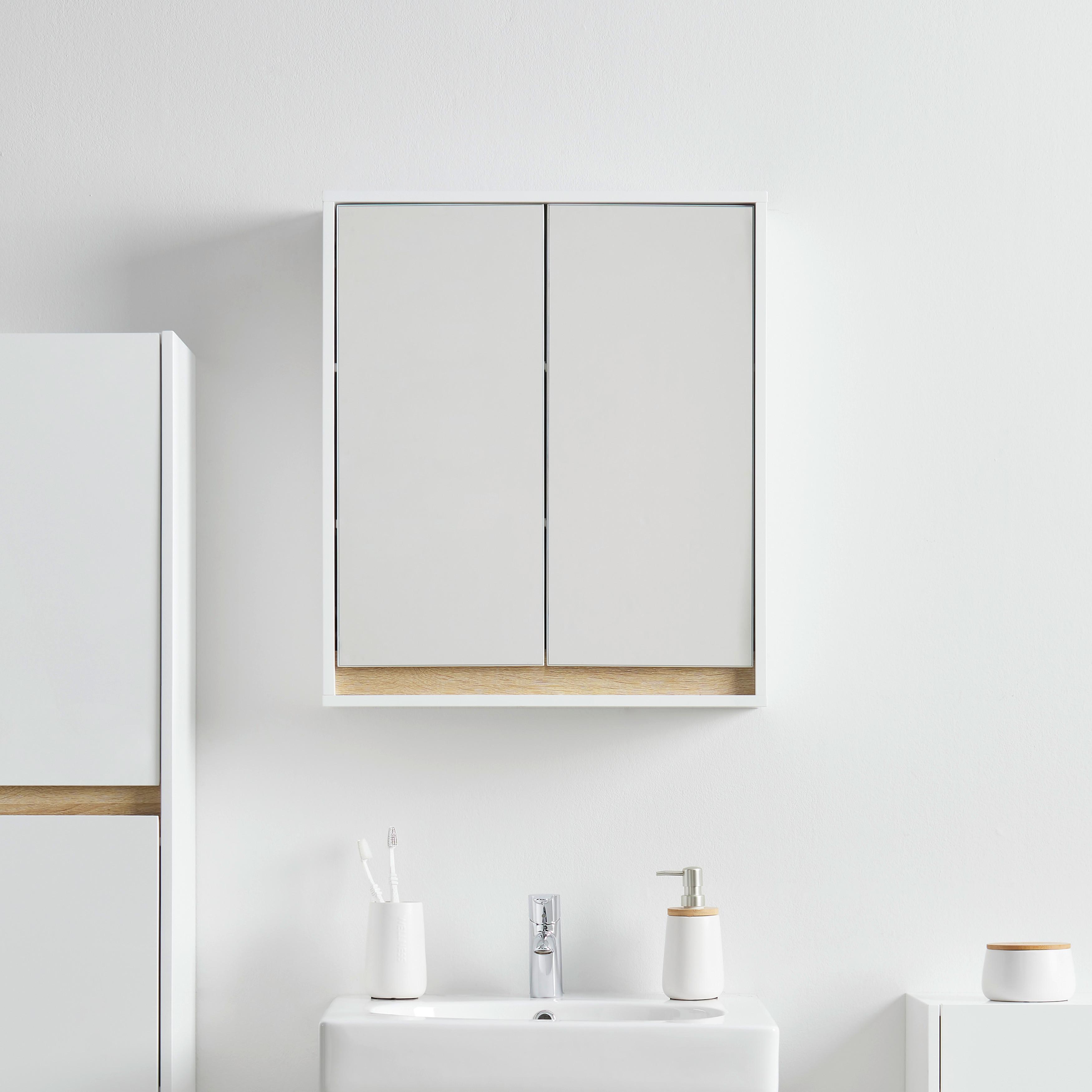 Závěsní skřiňka MASSIMO bílá/borovice - bílá/barvy stříbra, Moderní, sklo (60/70/18cm) - Bessagi Home