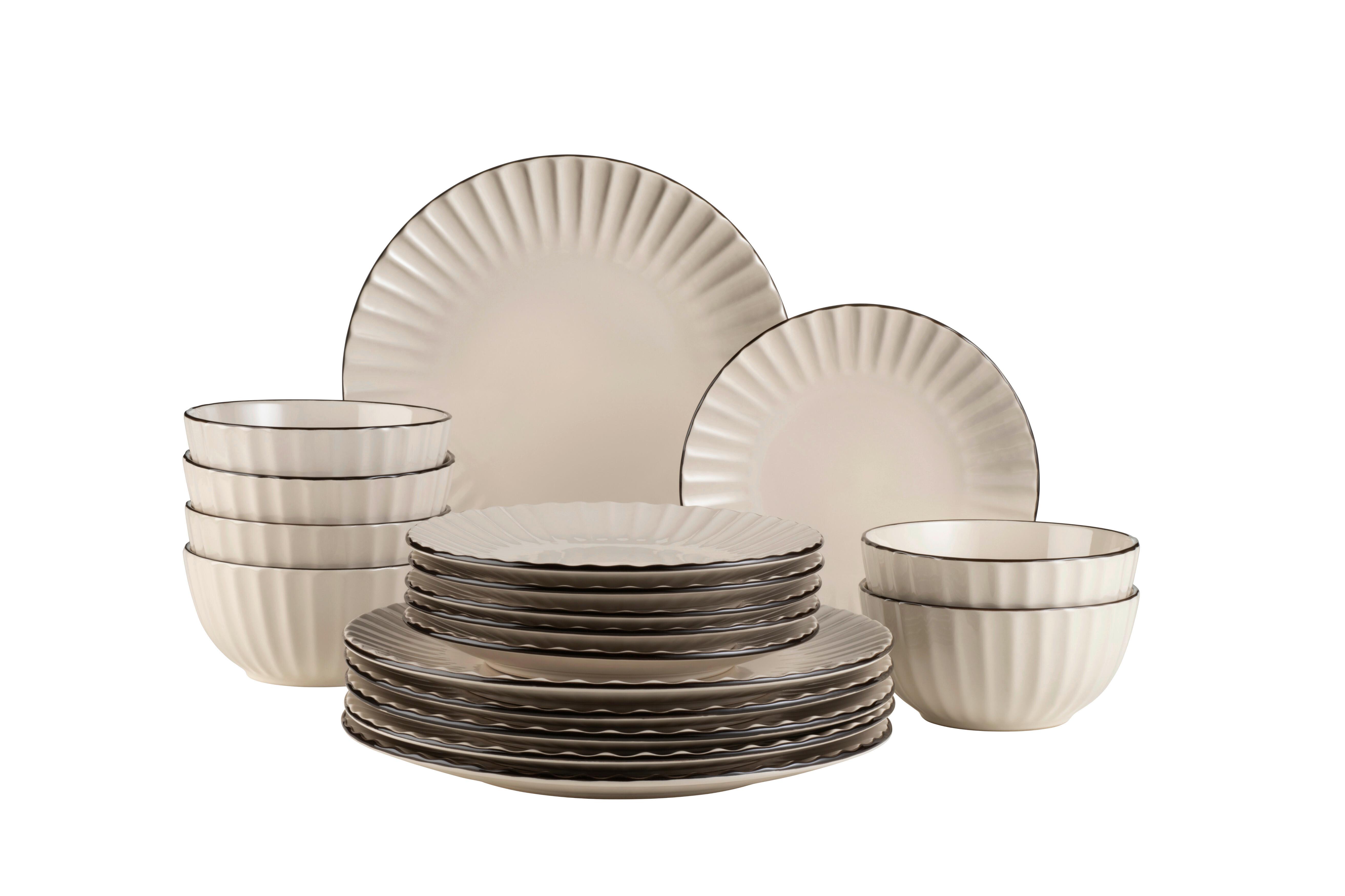 KOMBISERVICE Osita 6 Personen Geschirr Set - Hellbraun, Basics, Keramik - Mäser