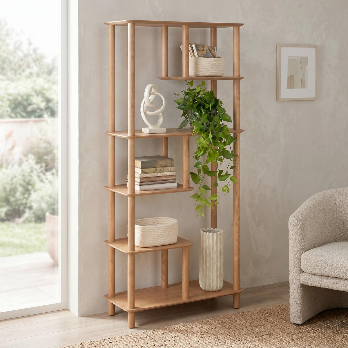 Regál MATS, prírodná farba - prírodná farba, Modern, drevo/kompozitné drevo (70/142/30cm) - Premium Living