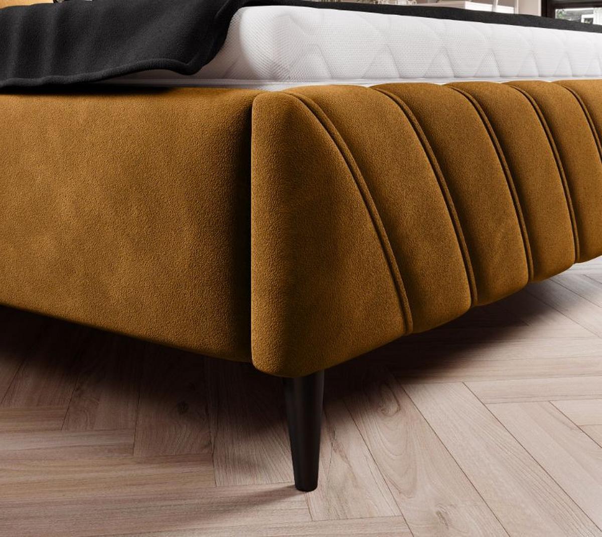 Čalouněná postel Melli s roštem 160x200cm - curry žlutá/černá, Design, dřevo/textil (160/200cm)