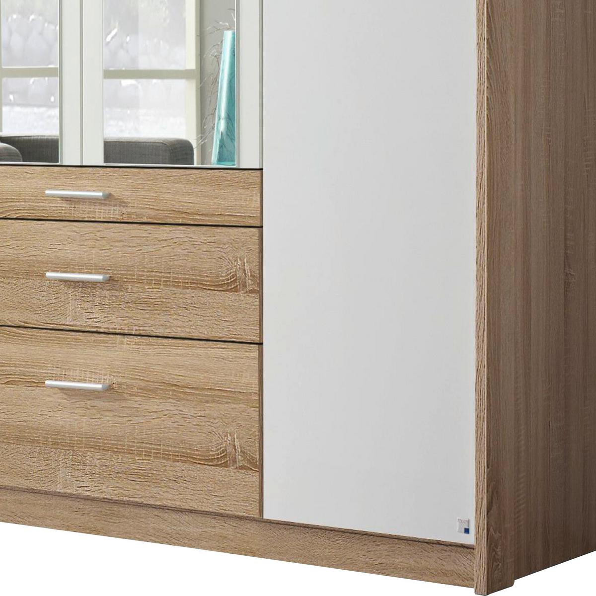 Drehtürenschrank Mit Spiegel + Laden 185cm Hildesheim, Weiß - Klar/Weiß, Design, Glas/Holzwerkstoff (185/231/56cm) - Rauch Möbel
