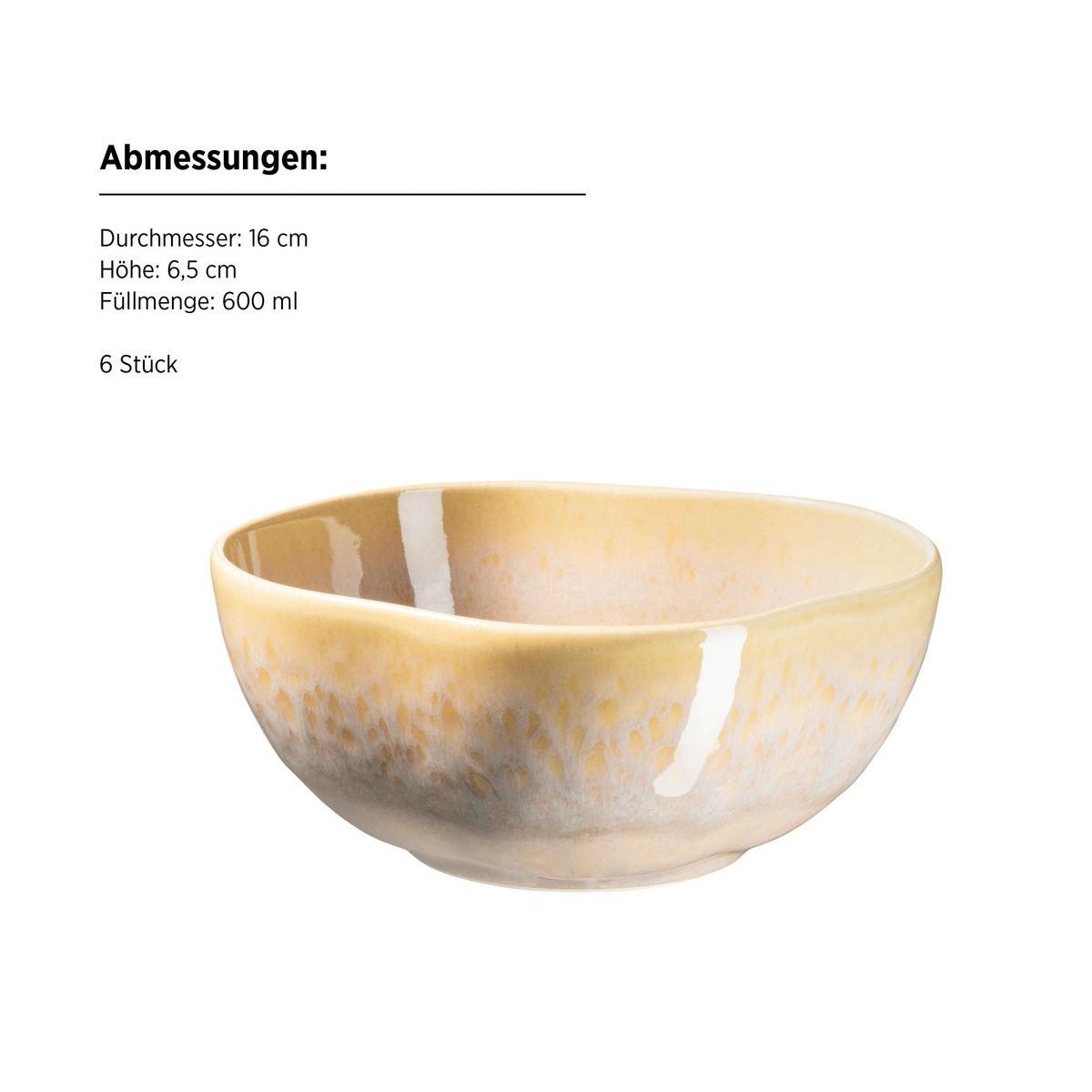 Schüssel Cordelia Sandfarben, 6-Teilig - Sandfarben, Trend, Keramik (16/6,5cm) - Mäser