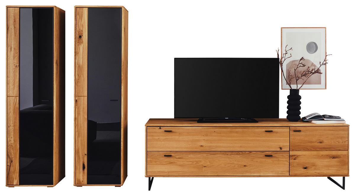 Wohnwand Arezzo Wildeiche B: 333 cm - Wildeiche/Anthrazit, Design, Glas/Holz (333/190/50cm) - MID.YOU