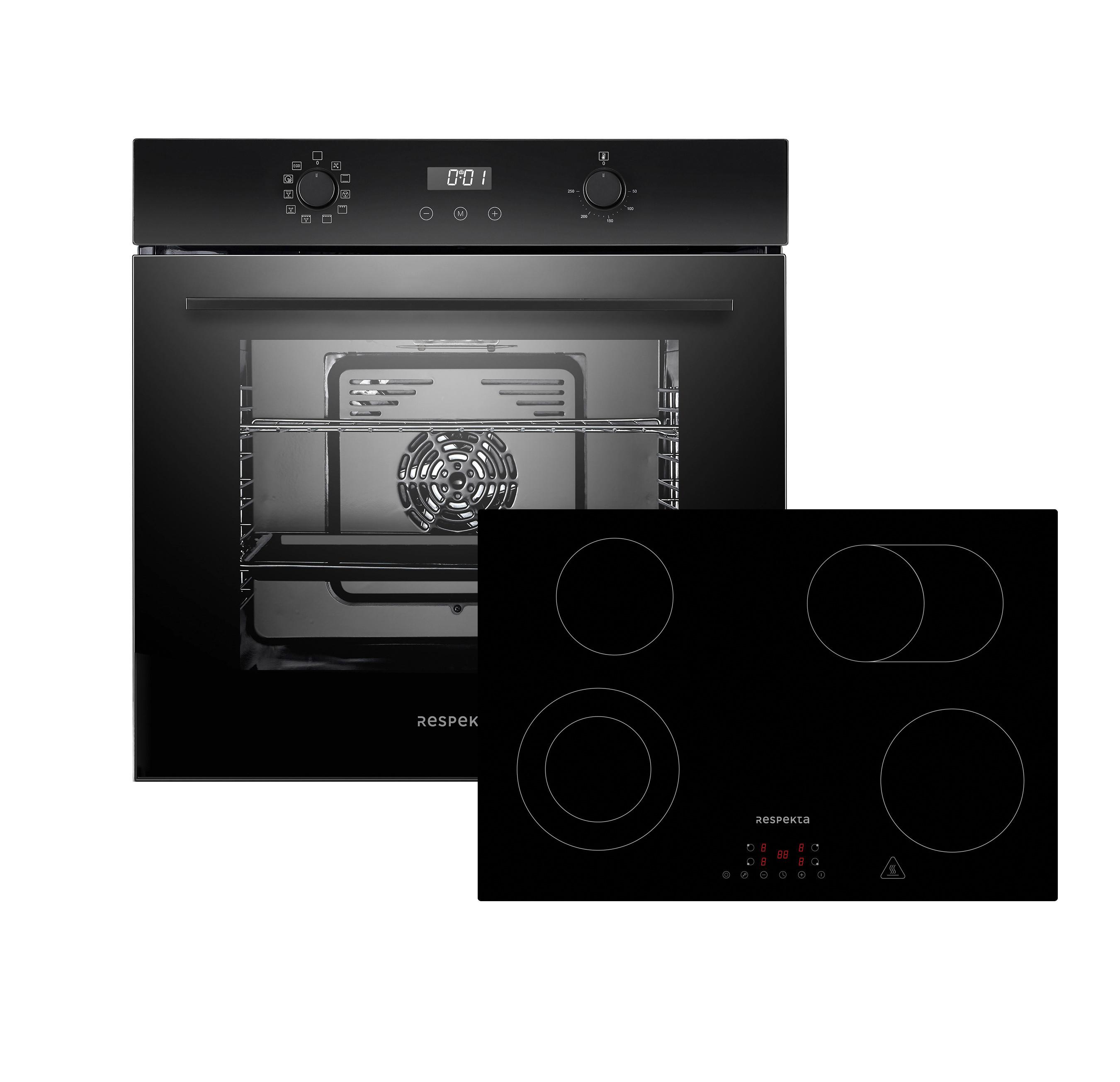 Einbauherd-Set B: 59,5 cm Elektro-Glaskeramik/ Autark - Schwarz, Trend, Glas/Metall (59,5/59,5/56,5cm) - Respekta