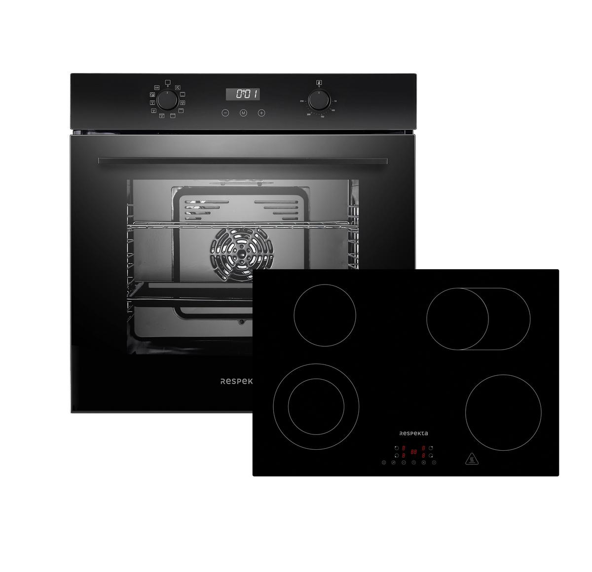 Einbauherd-Set B: 59,5 cm Elektro-Glaskeramik/ Autark - Schwarz, Trend, Glas/Metall (59,5/59,5/56,5cm) - Respekta