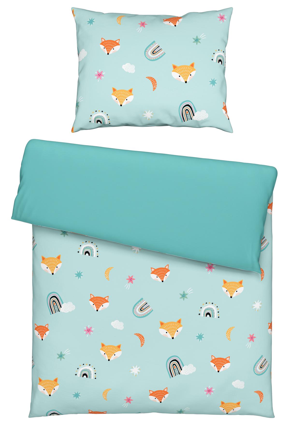 Babybettwäsche 135x100 Cm Lilli Fuchs-Motiv Baumwolle - Blau, MODERN, Textil (100/135cm) - Luca Bessoni