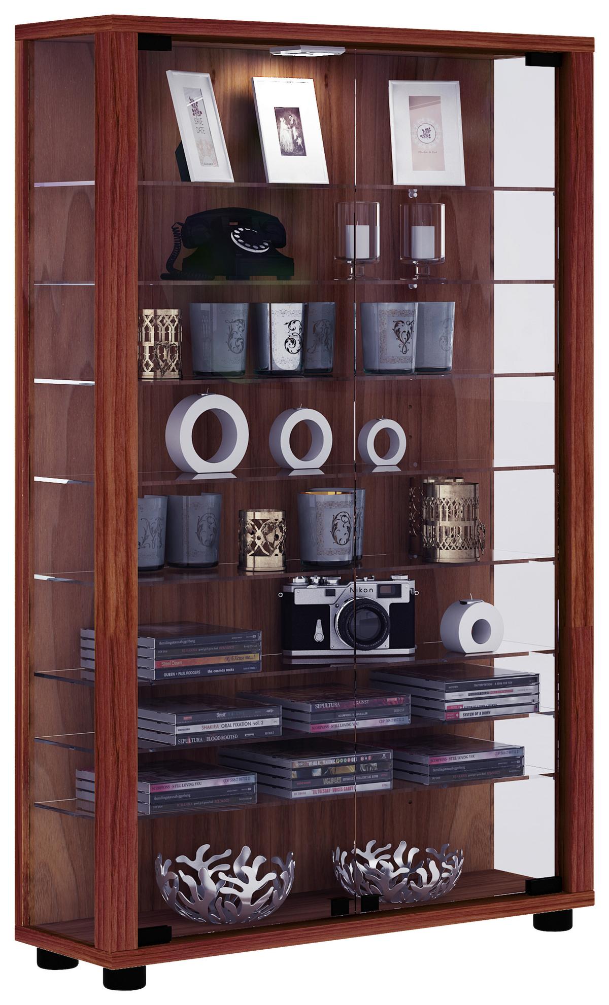 Vitrine Lumo Mini Nussbaumfarben - Transparent/Nussbaumfarben, Design, Glas/Holzwerkstoff (59/90/18cm) - MID.YOU