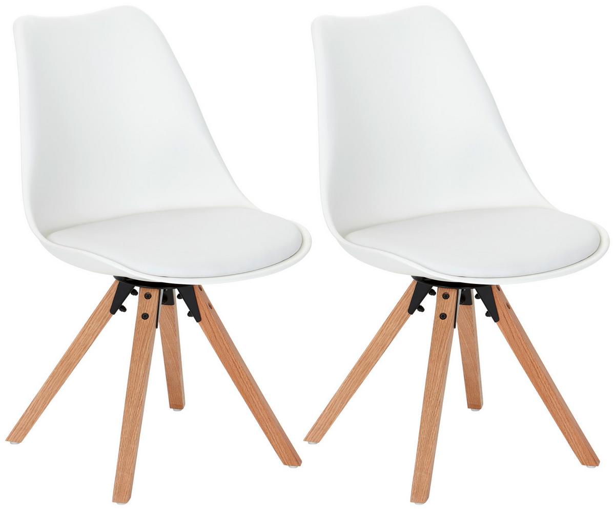 Schalenstuhl Malmö Weiß Lederlook Drehbar 2er-Set - Eichefarben/Weiß, MODERN, Holz/Kunststoff (56/85/49cm) - Luca Bessoni