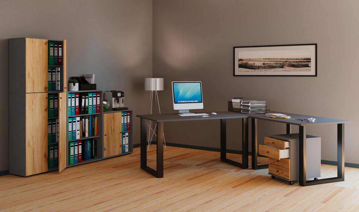 Eckschreibtisch Lona Anthr./schwarz L: 130 Cm - Anthrazit/Silberfarben, Design, Holzwerkstoff/Metall (130/130/76cm) - MID.YOU