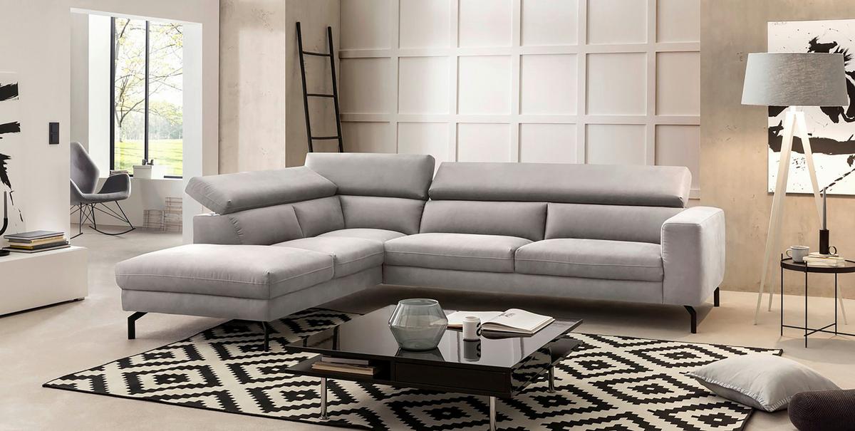 Ecksofa California Silberfarben - Silberfarben/Schwarz, MODERN, Textil (233/305cm) - Trendmanufaktur
