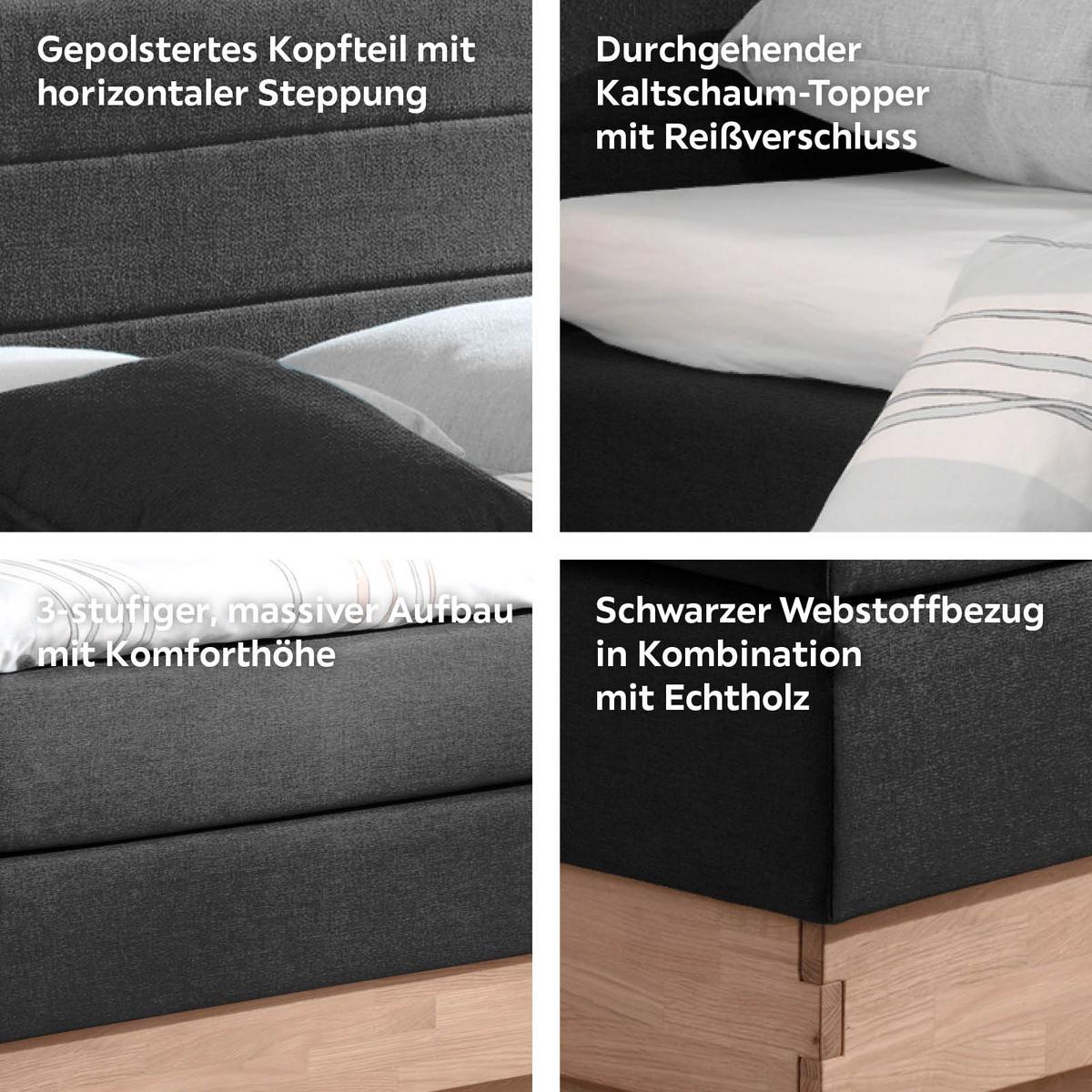 Boxspringbett Mit Topper + Bettkasten 160x200cm Moneta - Eichefarben/Schwarz, MODERN, Holz/Textil (160/200cm) - MID.YOU